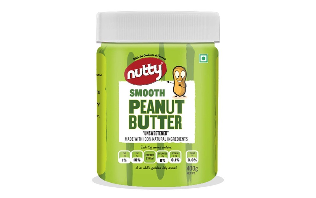Nutty Smooth Peanut Butter Unsweetened   Plastic Jar  400 grams